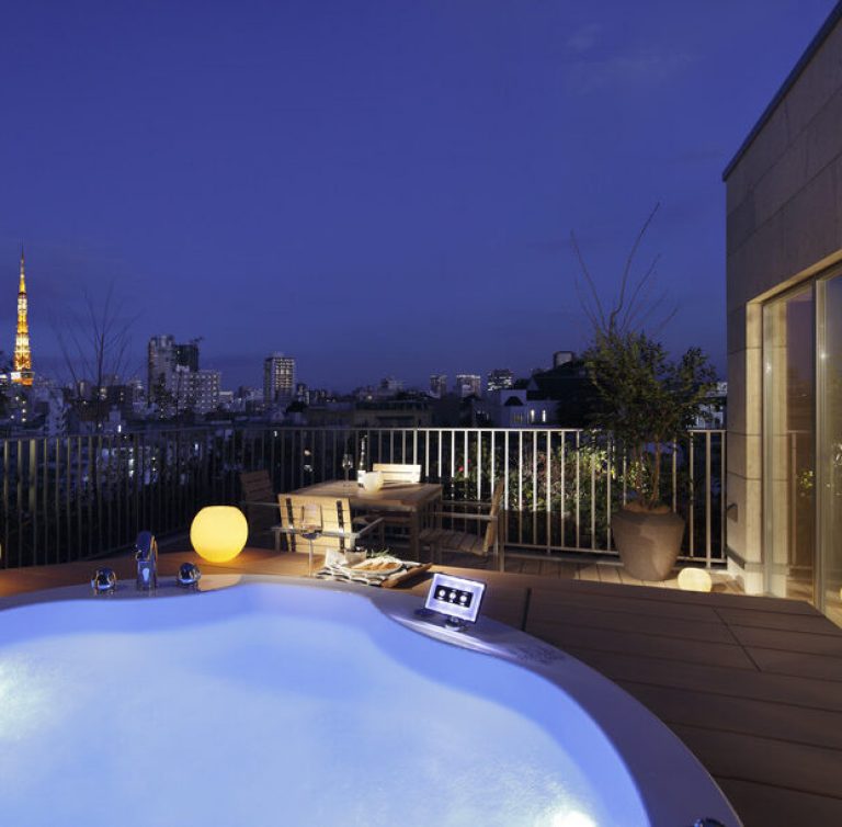 Terrace with jacuzzi at night